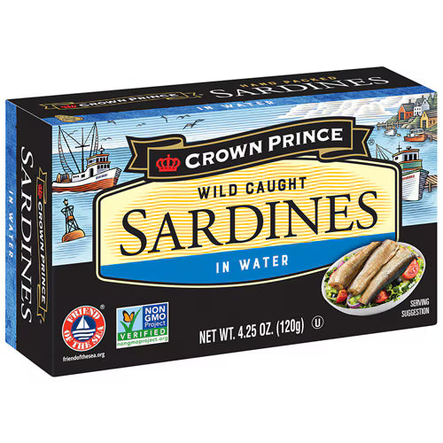 Crown Prince Gluten Free Kosher Non-GMO Sardines in Water -- 4.25 oz