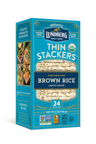 Lundberg Organic Thin Stackers Brown Rice Cakes Lightly Salted -- 6 oz