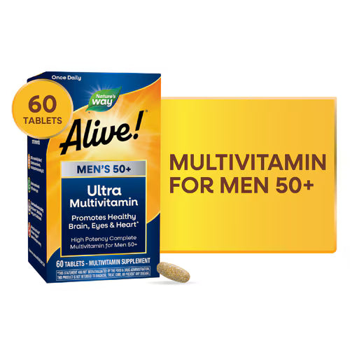 Nature's Way Alive! Men's 50+ Daily Ultra Multivitamin - Vitamins C-D3-B12-E-Magnesium -- 60 Tablets