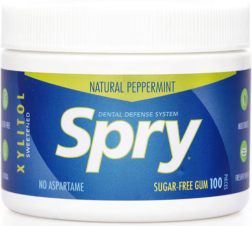 Spry Dental Defense Sugar-Free Gum with Xylitol Natural Peppermint -- 100 Pieces