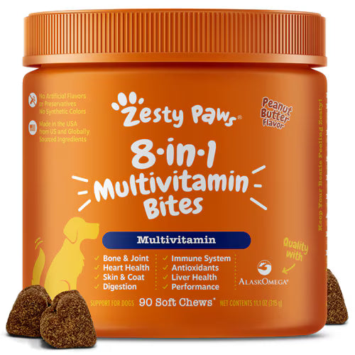 Zesty Paws Dog 8-in-1 Multivitamin Bites Peanut Butter -- 90 Soft Chews