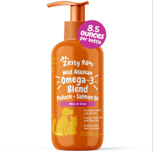 Zesty Paws Dog & Cat Wild Alaskan Omega-3 Blend Skin & Coat Supplement -- 8 fl oz